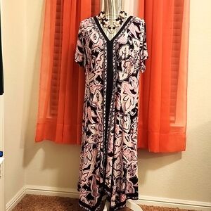 INC Pink and Black handkerchief hem dress. Silver studded.